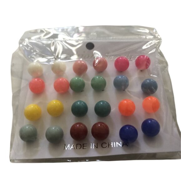 Colorful Round Stud Earrings Set  12 Pairs Mixed Colors Fashion Jewelry - Picture 2 of 4